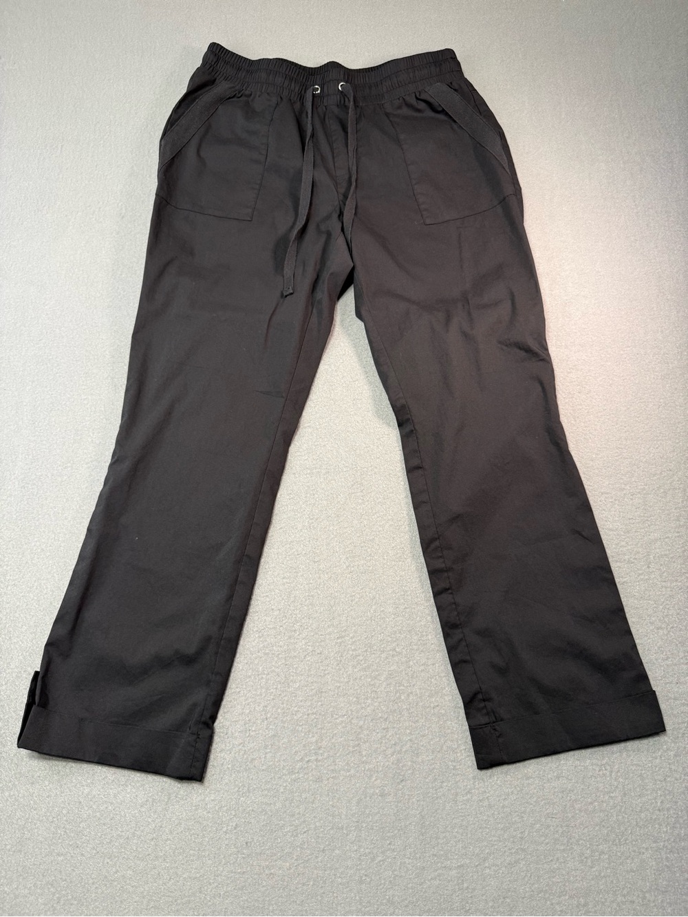 Madison 89TH Women’s M Black Solid Drawstring Scrub Pants Cotton Blend Canvas
